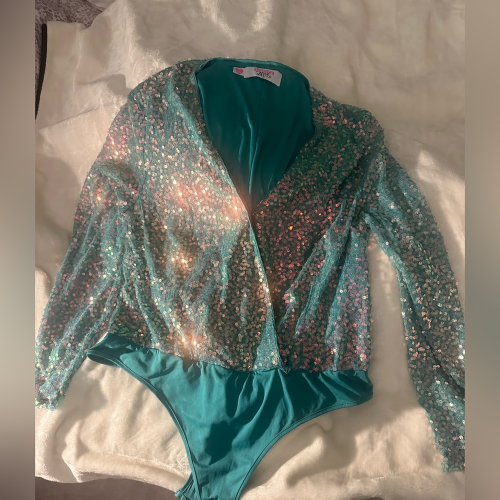 Turquoise sequin bodysuit
